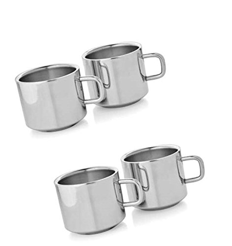 Dynore Stainless Steel Set of 4 Double Wall Tea Cups 120ML DS.S_150
