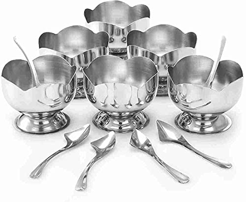 Dynore SS Set of 12-6 Lotus Ice Cream Soup Bowl and Spoon DS.S_448