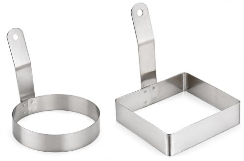 Dynore SS Round & Sqaure Egg/Pancake Ring With Handle Set of 2 DS_946
