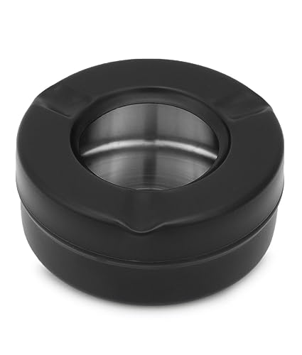 Dynore SS Black Lid Cigarette Ash Holder Tray DS_1055