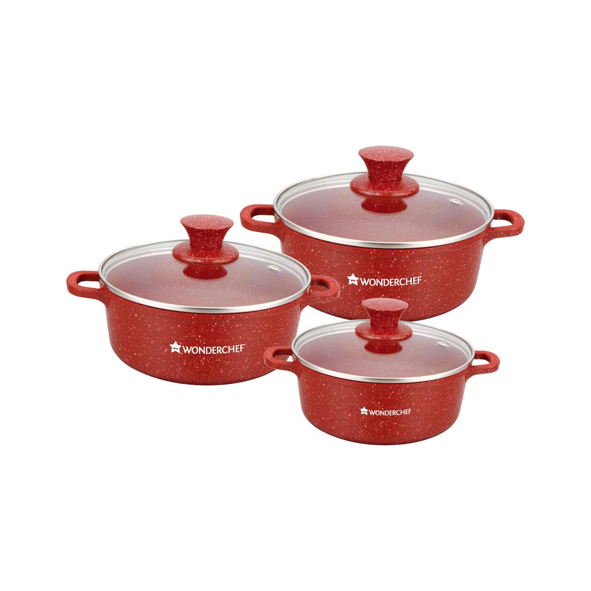 Wonderchef Granite Die-Cast Casserole 6 Pcs Set (Red)63153423