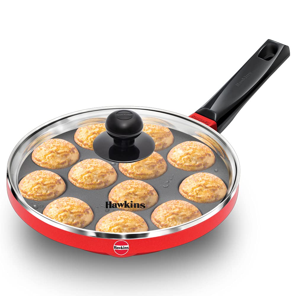 Hawkins Diecast Nonstick Appe Pan 20 cm, 12 cups with Glass lid