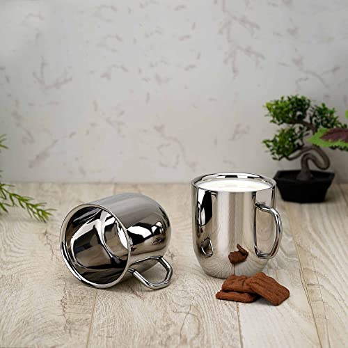 PDDFALCON® Verve Double Wall Mug, with BIS Certified, Jindal Seal & Made in India 250ml Set of 2