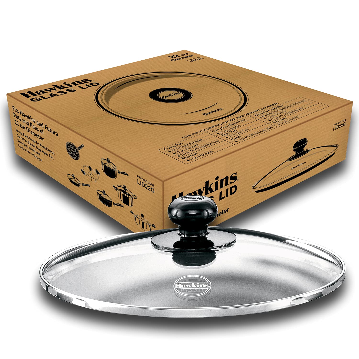 Hawkins Glass Lid - 22 cm Diameter (LID22G)
