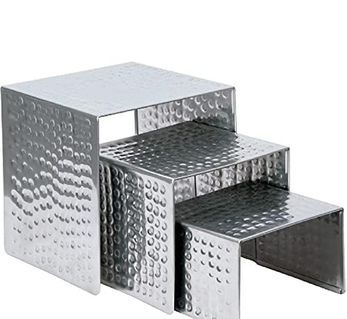 KMW High-Performance Stainless Steel Food Display Risers (3-Piece Set) - C-Shaped Hammered Design| Sizes: 6", 7", 8"