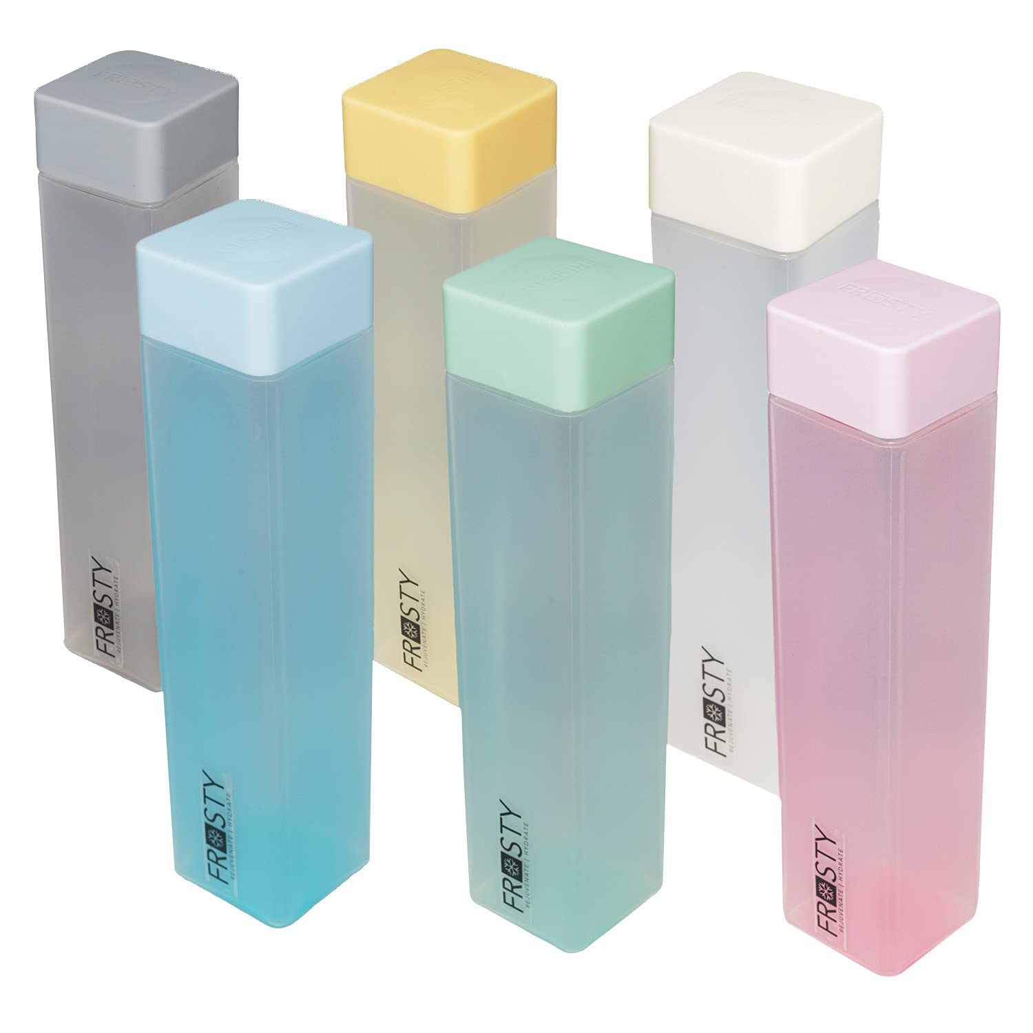 Aquaqlean Frosty Square Bottle 1L Set 6 Multi Colour