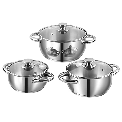 Vinod 3 piece Milano Set, Sauce Pot with Glass Lids (1 L, 1.5 L and 2L)