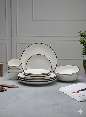 Miah Decor Handcrafted Matte Finish Stoneware Dinner Set Pack of 14 MDFE-022A