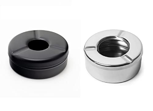 Dynore Black and Silver Round Lid Ash Tray Set of 2 DS_1398
