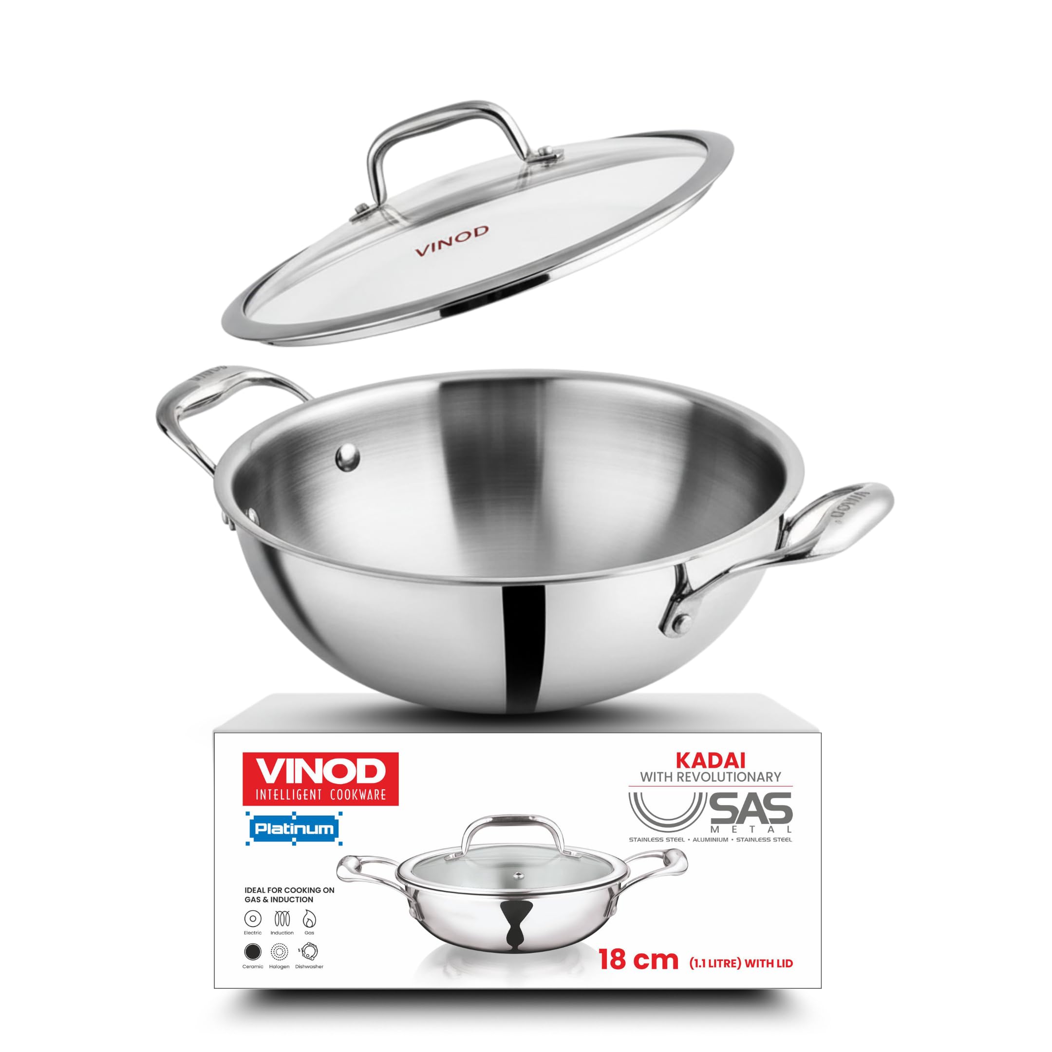 VC679 Platinum Extra Deep Kadai with GL 18cm EDPTKD18GL