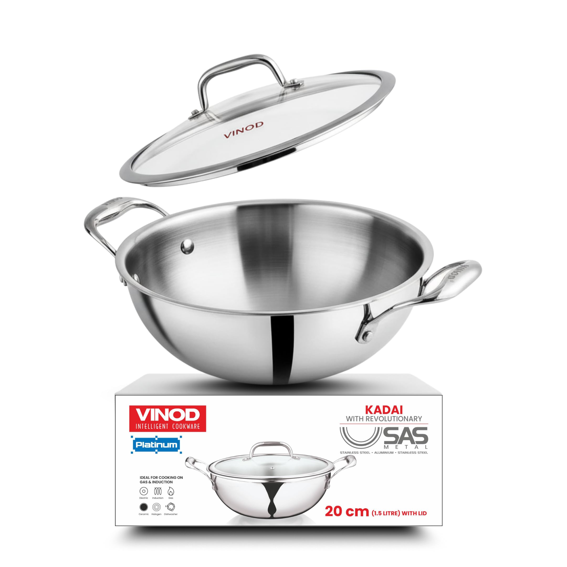 VC680 Platinum Extra Deep Kadai with GL 20cm EDPTKD20GL