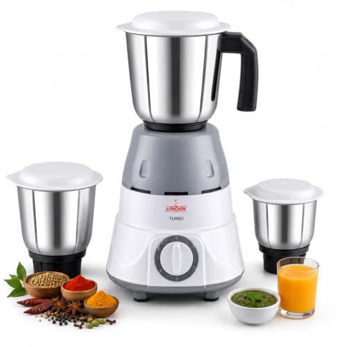Kanchan Turbo 650 Watt Mixer Grinder with 3 Stainless Steel Jars - Kitchen Mixer Grinder for Wet and Dry Grinding Powerful Motor Mixi with Highly Efficient SS Blades, ISI Certified - 2 Year Warranty