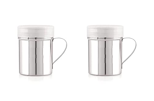Dynore Stainless Steel Chocolate Shaker with Handle | Chaat Masala Sprinkler | Set of 2