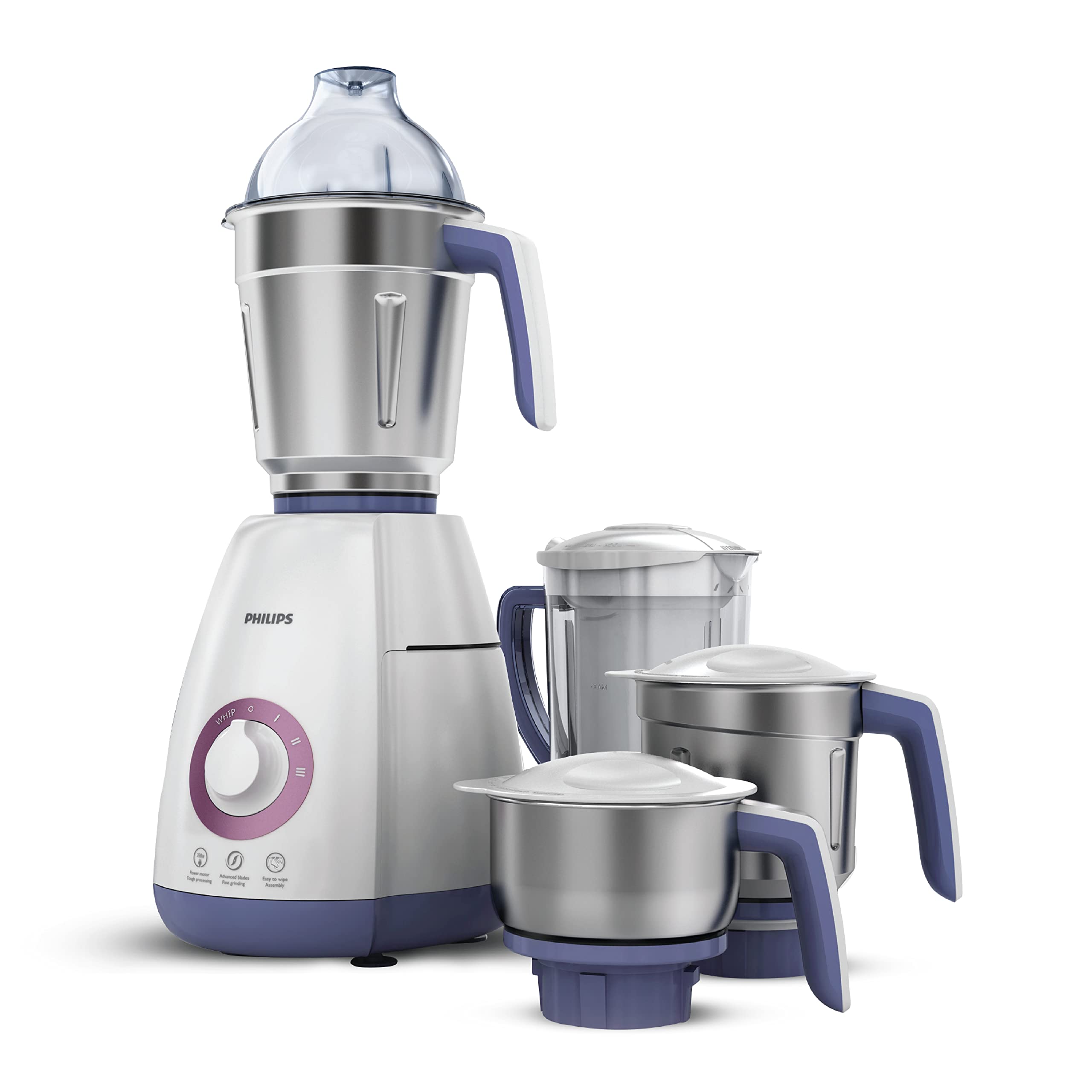 Philips HL7759/00 Mixer Grinder, 750 Watt Turbo Motor, 4 Jars (Black), Quick cool ventilation for longer motor life