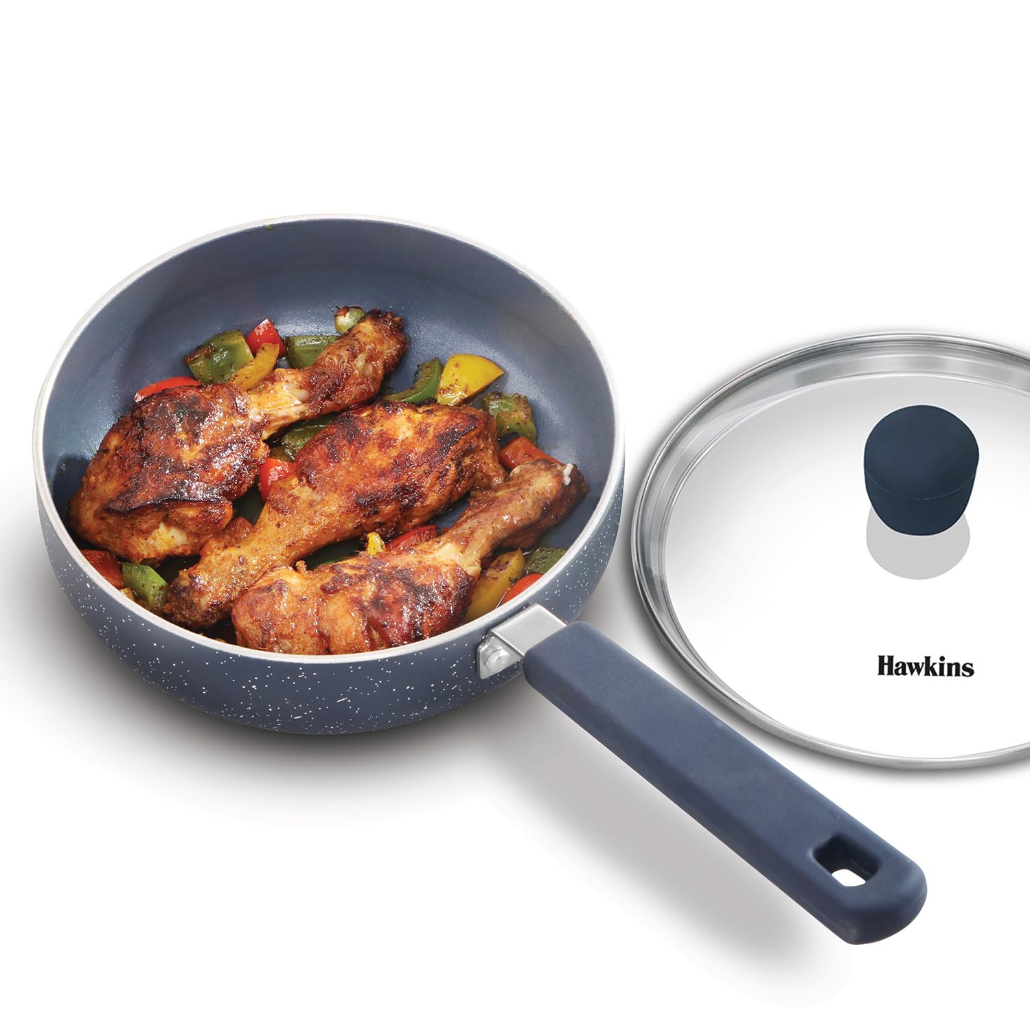 Hawkins Ceramic Nonstick Frying Pan Induction Compatible 16 Cm with Glass Lid