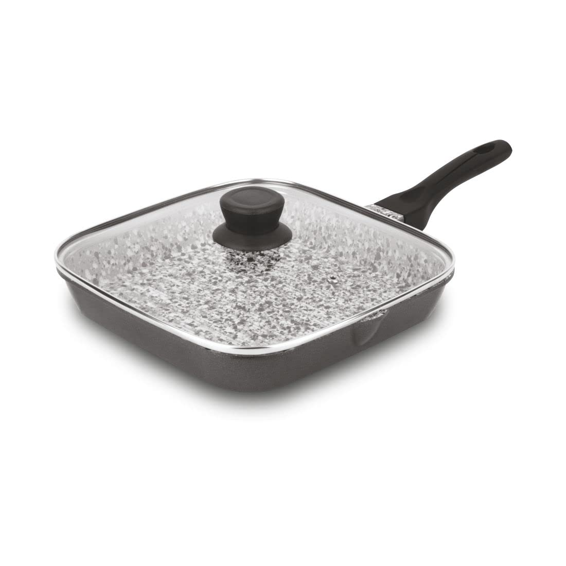 Orange Stone Finish Nonstick Coated Grill Pan 22cm with Glass lid ONSC384
