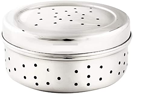 Dynore Stainless Steel Hole Puri Dabba/Sprout Maker/coriander dabba/Flat Dabba With Air Ventilation Hole Through it- Set of 1 Kothmir
