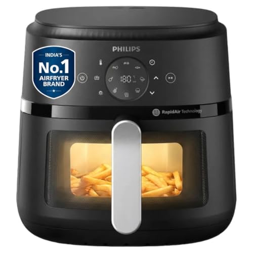 PHILIPS Air Fryer NA231/00 with touch panel, uses up to 90% less fat, 1700W, 6.2 Liter, with Rapid Air Technology (Black),Cooking window, Extra Large