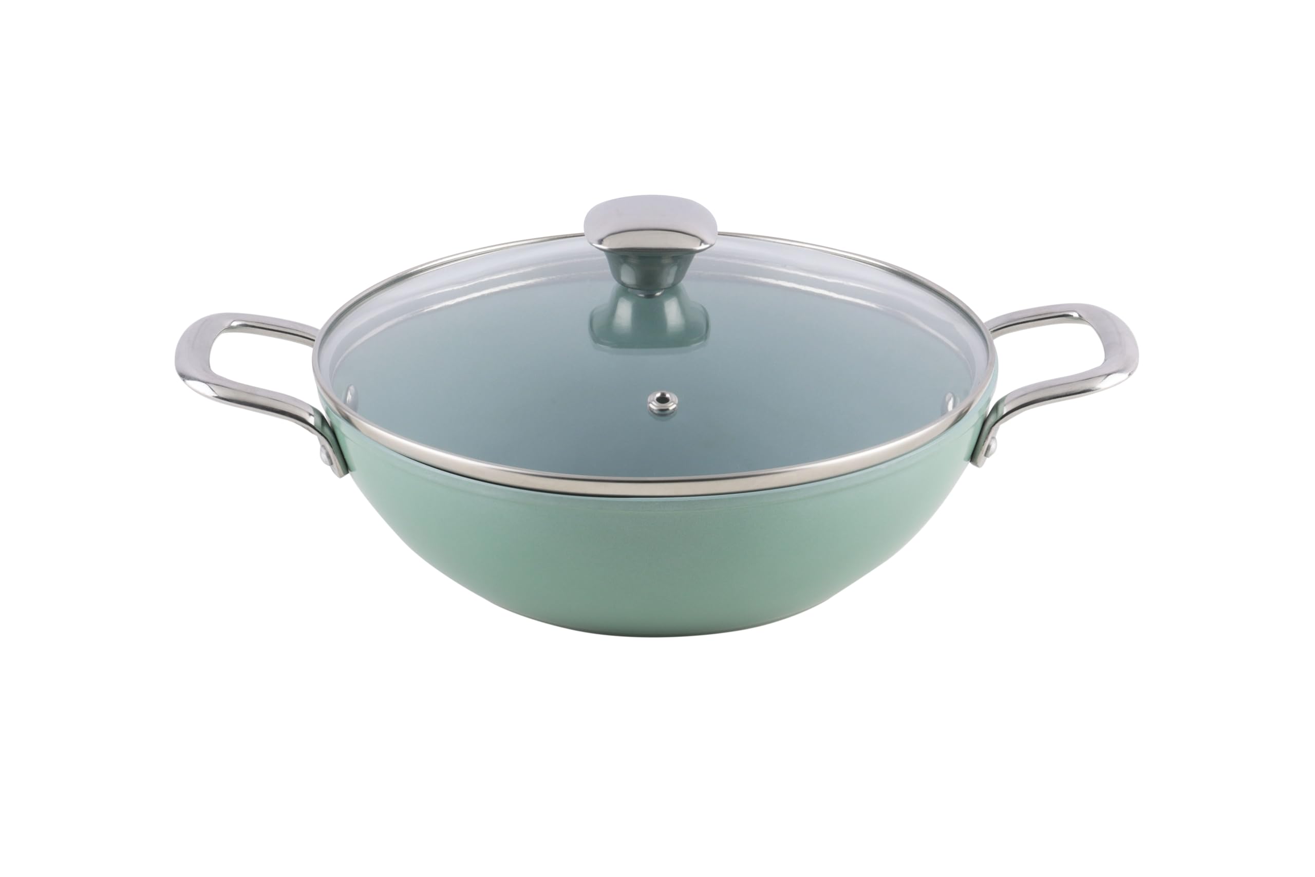 UCOOK SALFORD FORGED CERAMIC KADAI+GLASS LID IC-260MM MUSTARD YELLOW SF1004