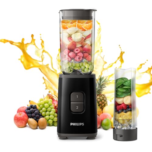 Philips Domestic Appliances Plastic HR2602/90 Mini Blender Mixer Grinder | Smoothie Maker | 350W Power | 2-Jar Capacity | With Variable Speed Control | Perfect for Smoothies, Mixing & More, Black
