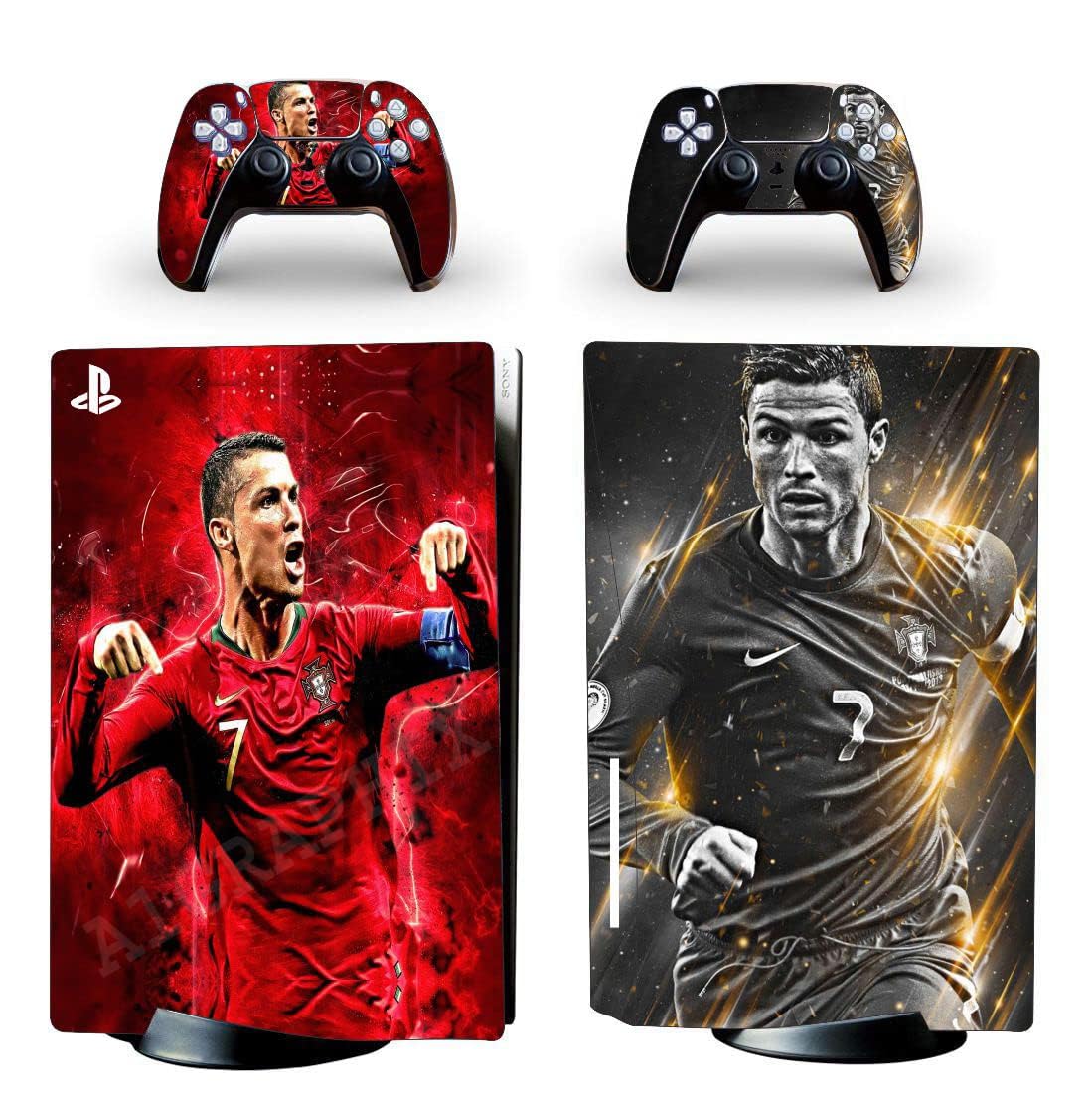 Skin Poster PS5 Skin Protective Wrap Cover Vinyl Sticker Decals for PlayStation 5 Disk Version Console and Two Dual Sense 5 Sticker Skins PS5 Skin Console and Controller (Messi and Roland)