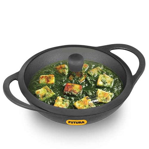 Futura Cast Iron 3.5L Kadhai with Lid, Black (CIK35G)