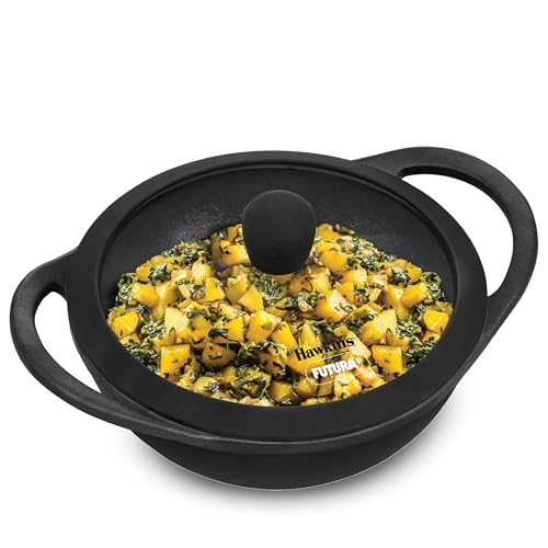 Futura Cast Iron 1.5L Kadhai with Lid, Black (CIK15G)