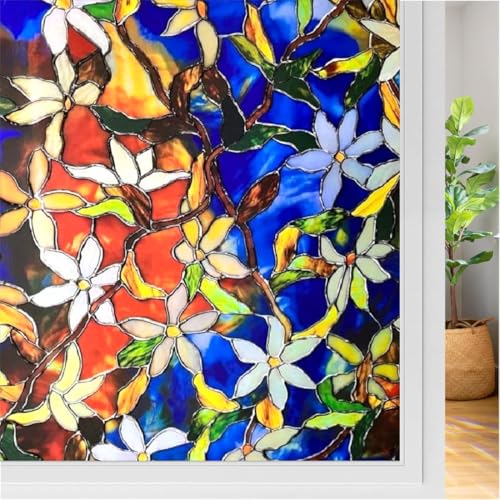 Skin Poster Window Sticker Wallpaper Sheet for Glass Blue Flower 12x36 Inch