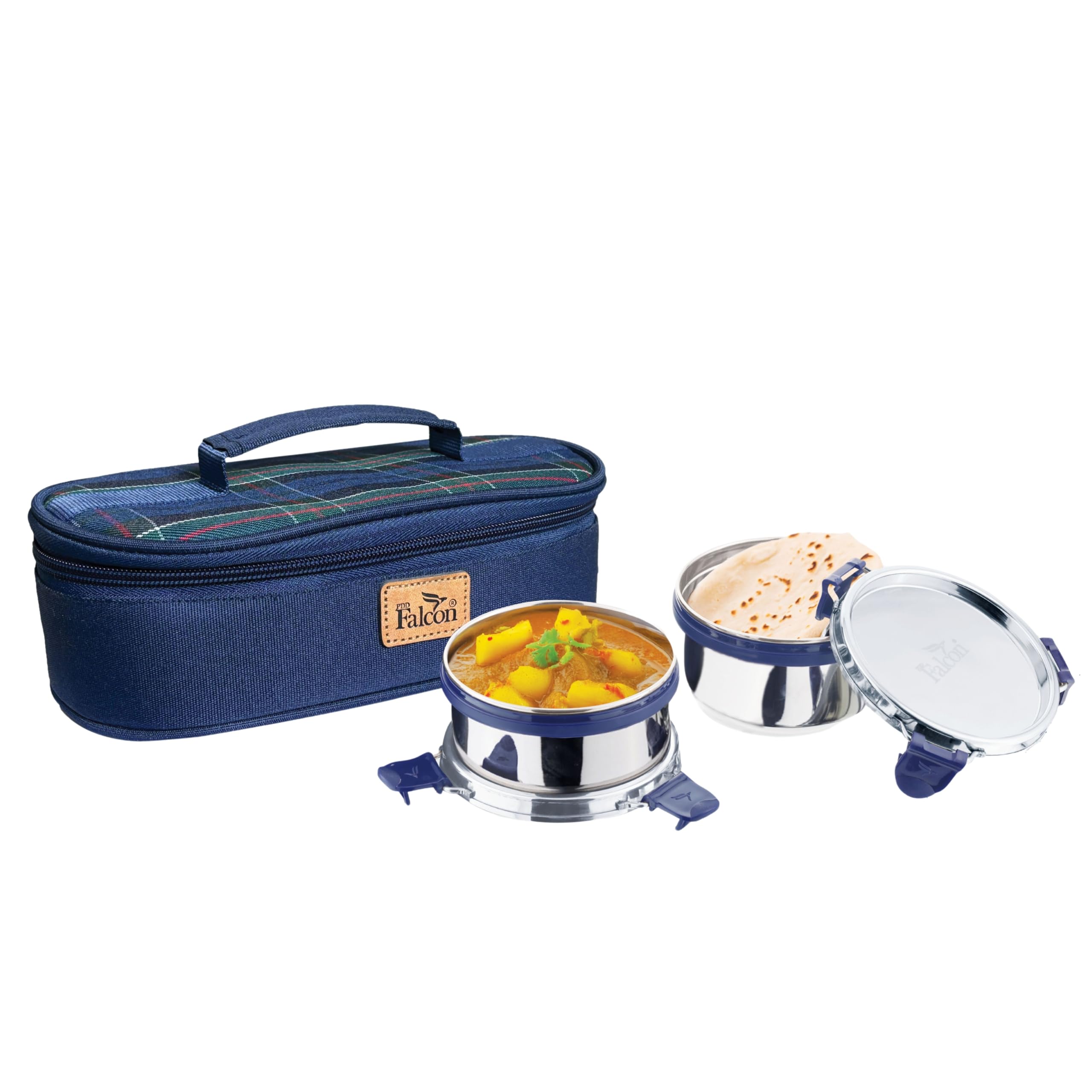 Pddfalcon EcoNxt Lunch Box Set of 2 600ML Checks Blue FP11095