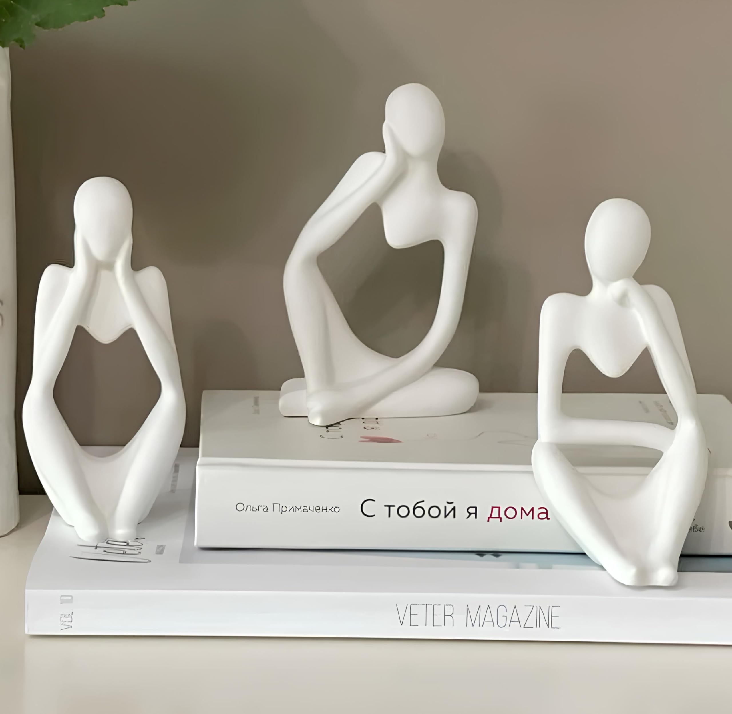 Homeatomy™ | Thinker Men Statue Set of 3 Modern Art Showpiece Sculpture Decoration Items for Home Decor Living Room Bedroom Bookshelf Table Office (White Matte Thinker)