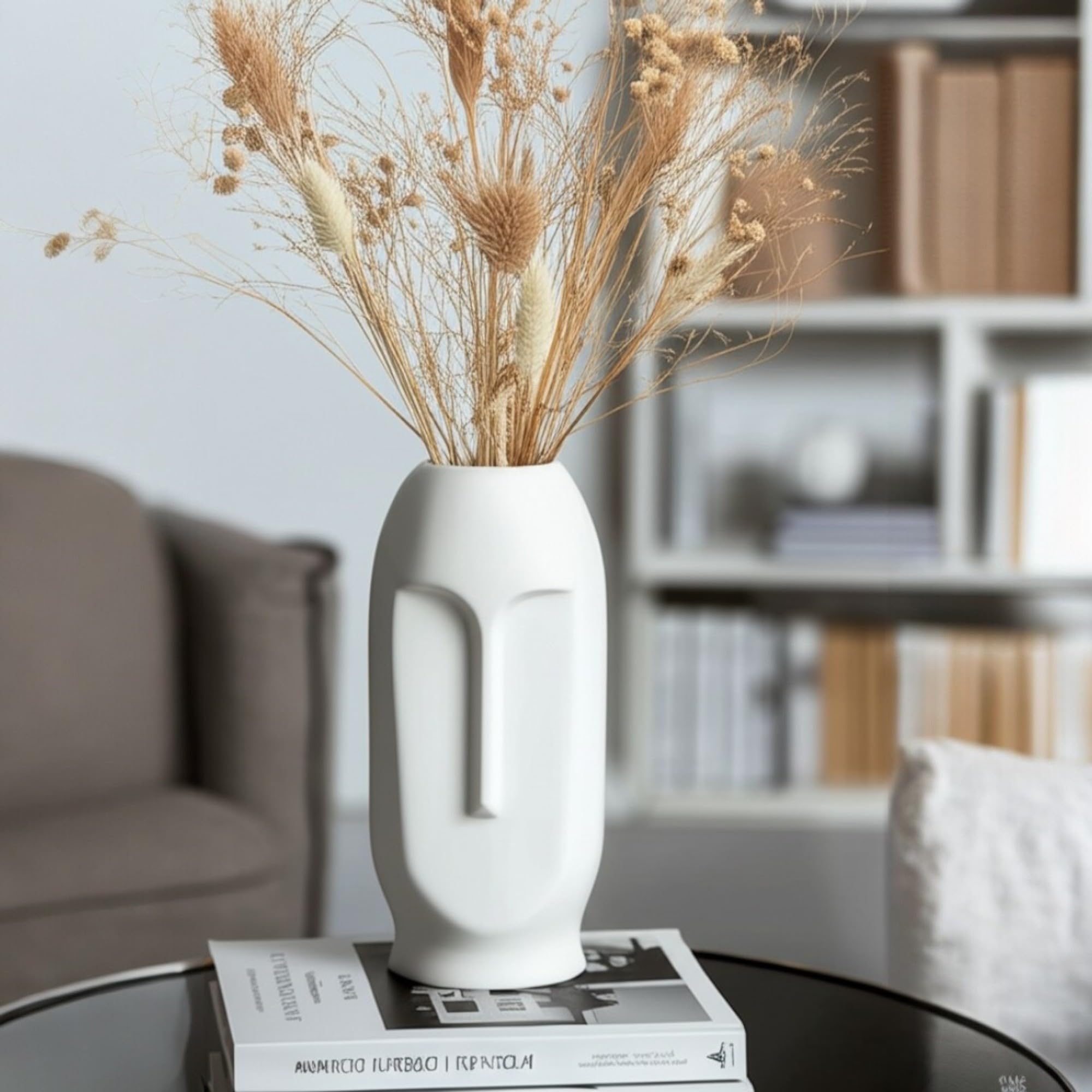 Homeatomy Ceramic Flower Face Vase Pearl White