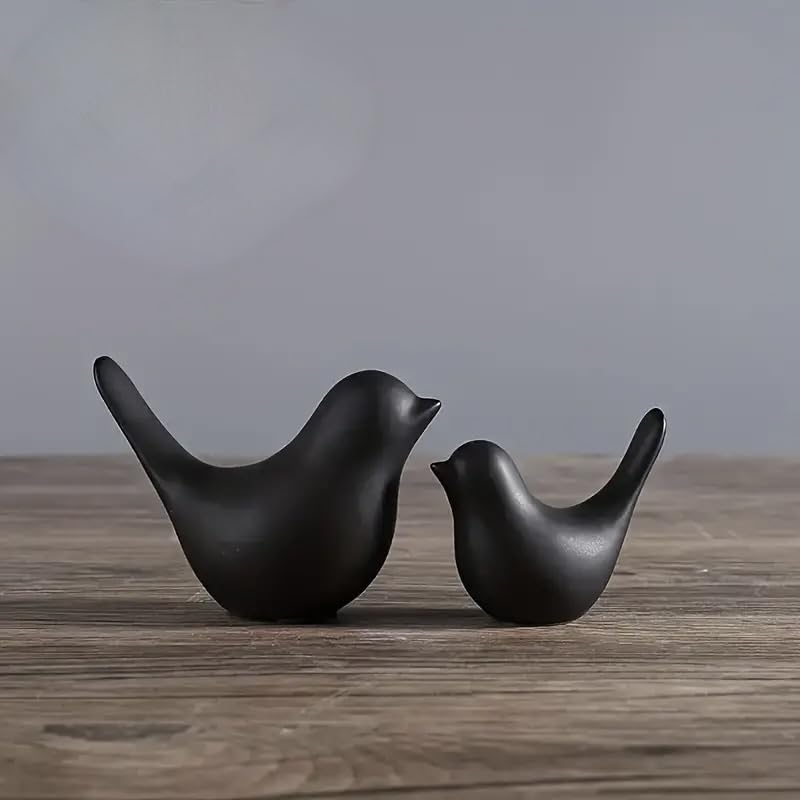Homeatomy Ceramic Birds Figurines Set of 2 Black Matte