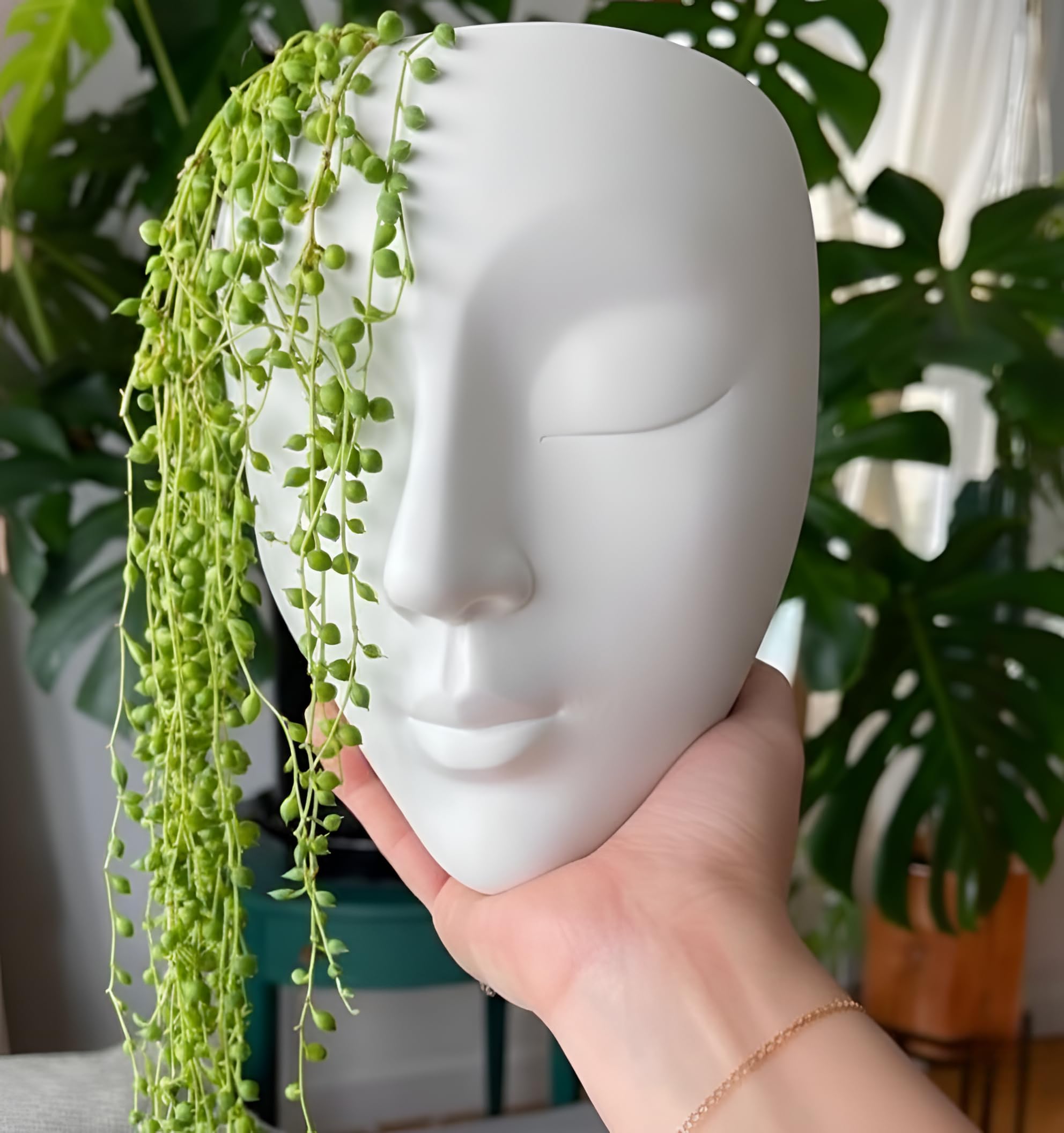 Homeatomy Ceramic Lady Face Wall Hanging  Planter White