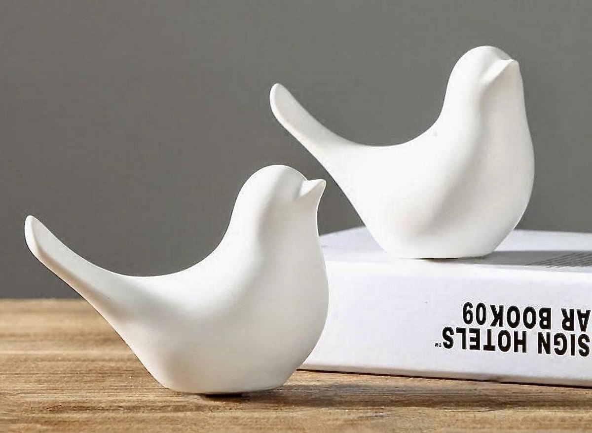 Homeatomy™ | Ceramic Birds Figurines Ceramic Blessing Birds Figurine Home Decorations Accessories Set of 2 (White Matte (Set of 2))
