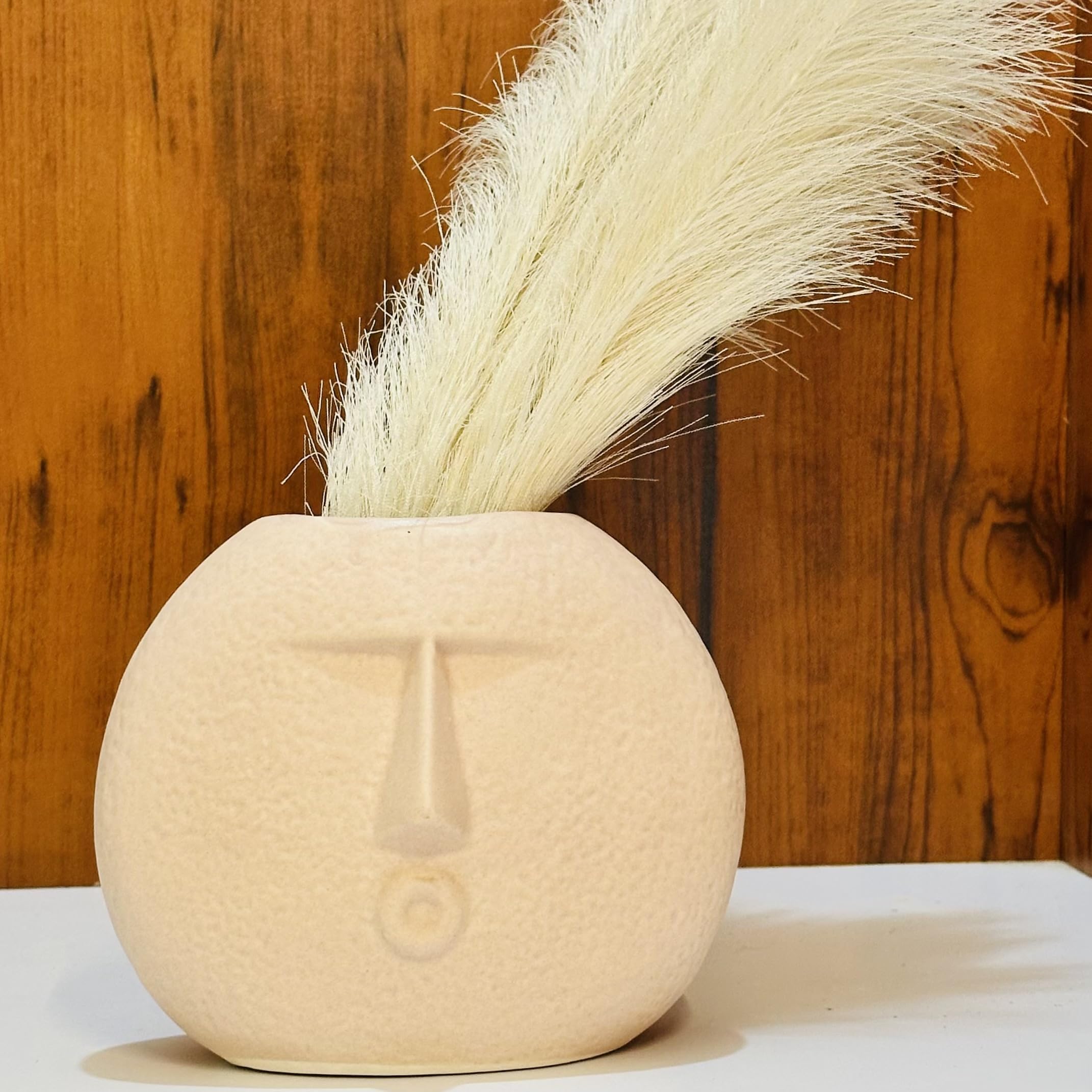 Homeatomy Ceramic Face Flower Vase Beige