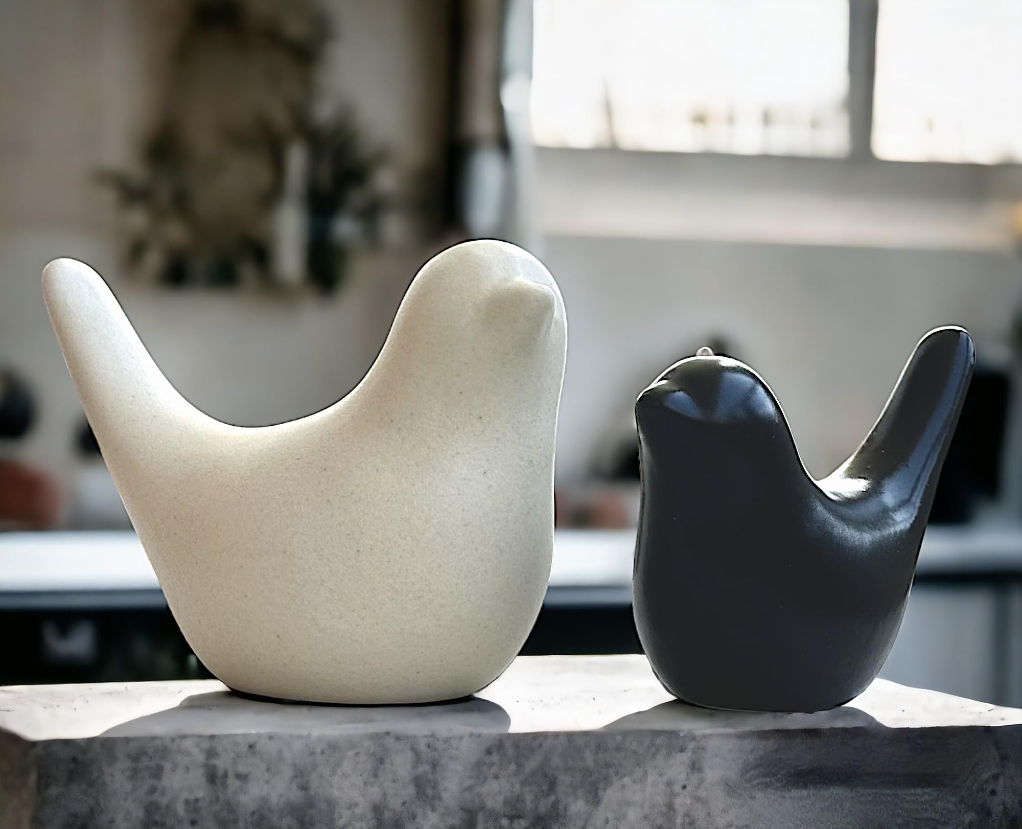 Homeatomy Ceramic Birds Figurines Set of 2 Beige and Black Matte
