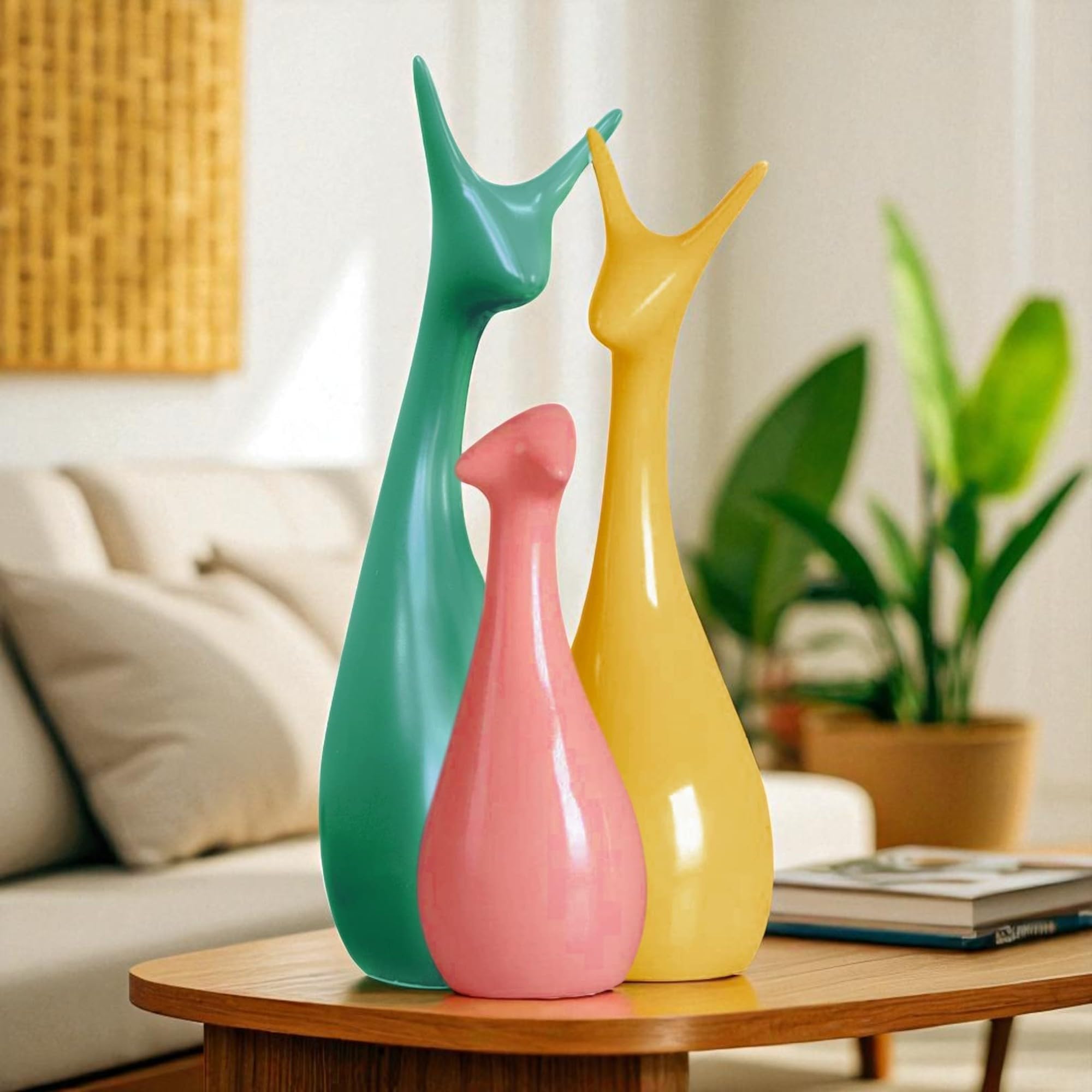 Homeatomy Deer Family Showpieces Green Yellow & Pink