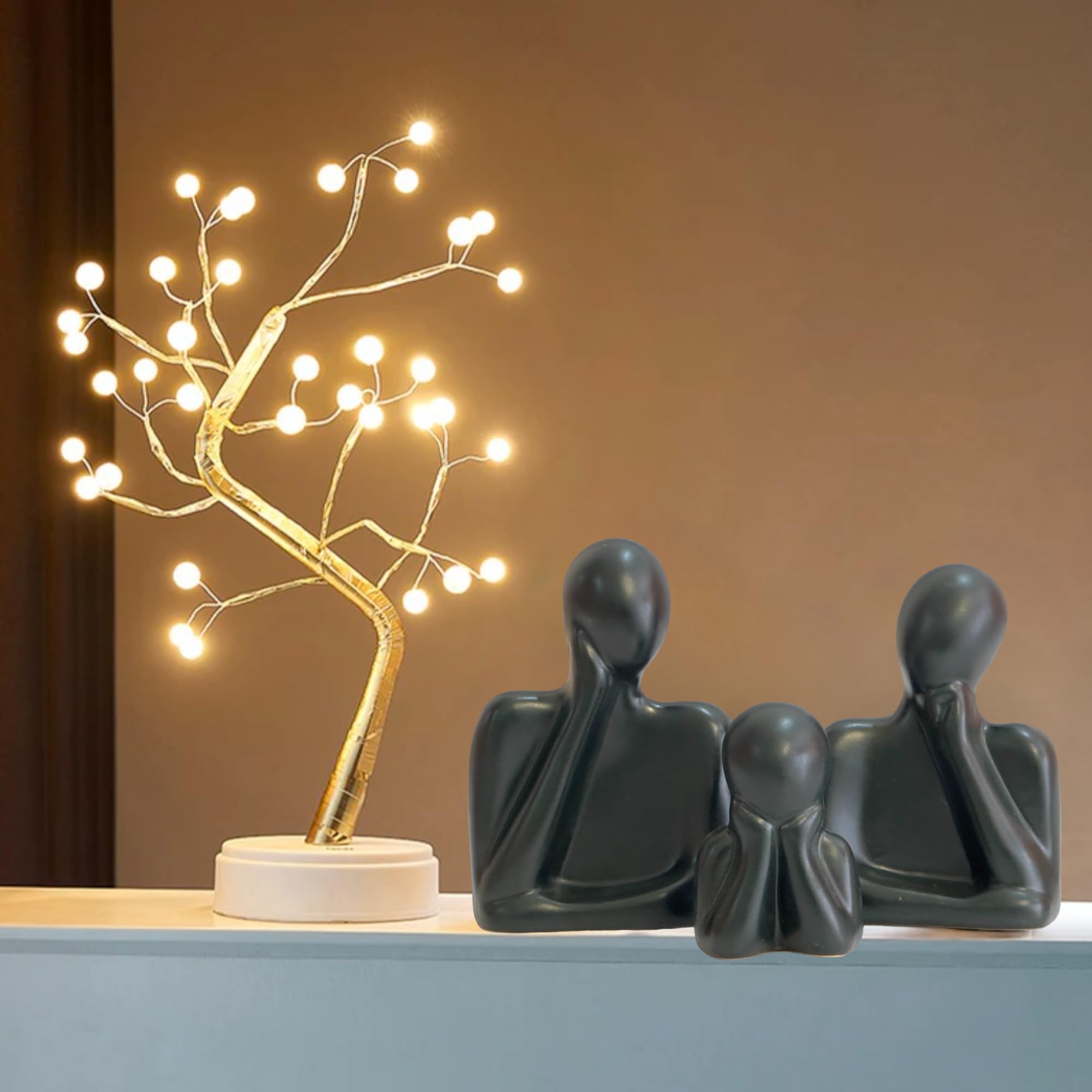 Homeatomy™ | Couple Family Statue | Ceramic Thinker Sculpture | Home Decor Items for Living Room Show Piece | Table Artifact (Black | Set of 3)
