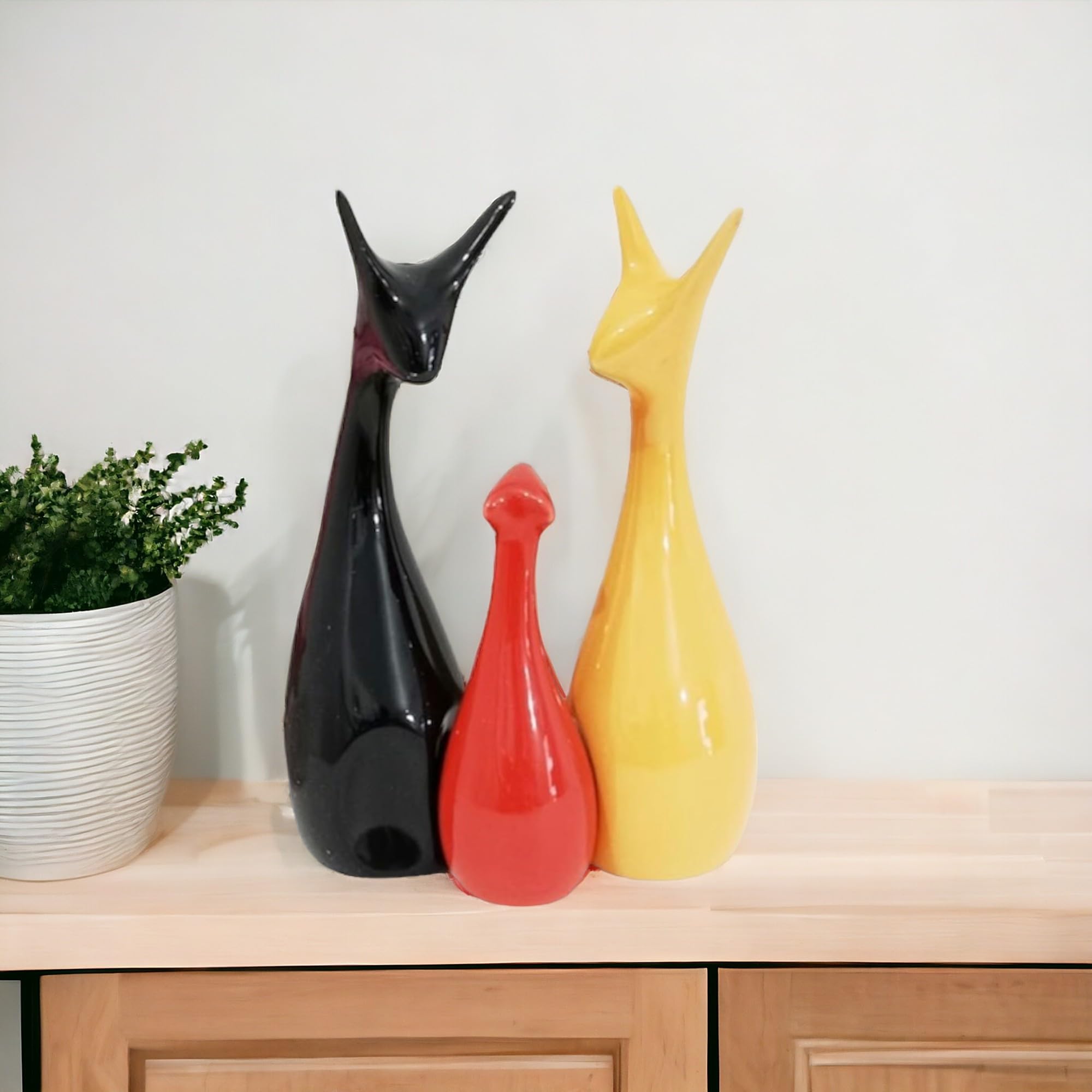 Homeatomy Ceramic Deer Family Figurine Set of 3 (Black Red & Yellow)