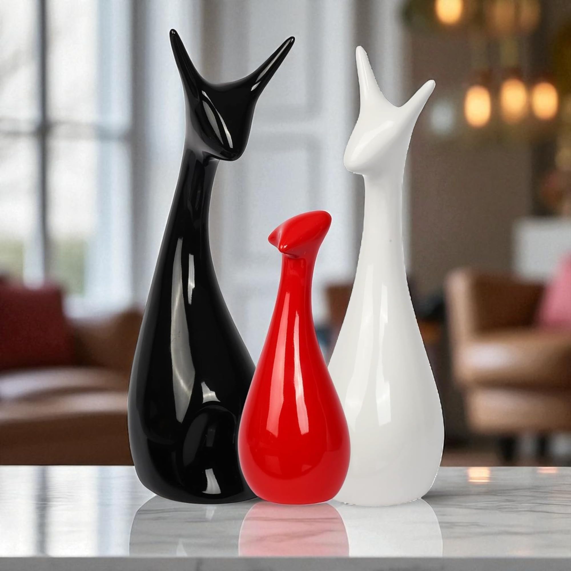 Homeatomy Deer Family Showpieces Black White & Red