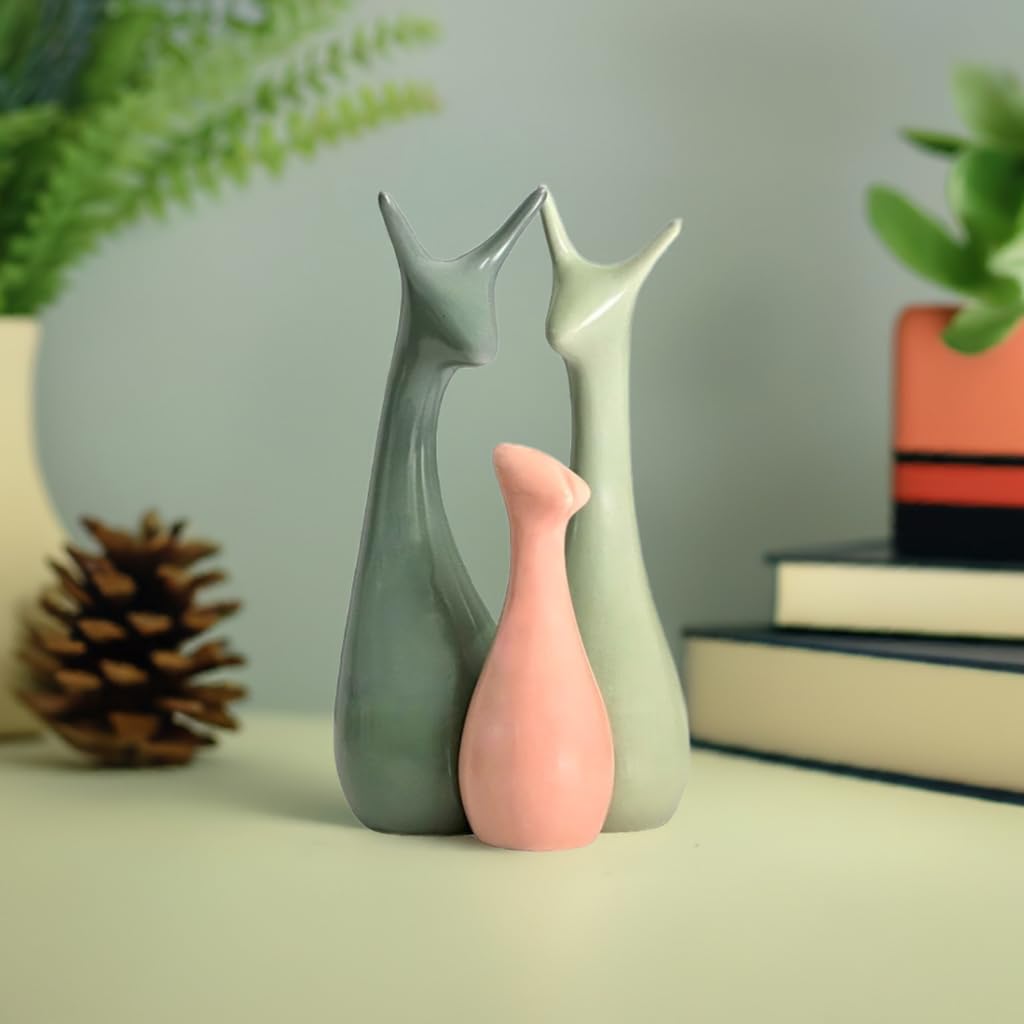 Homeatomy Ceramic Deer Family Figurine Set of 3 (Light Green, Dark Green & Pink)