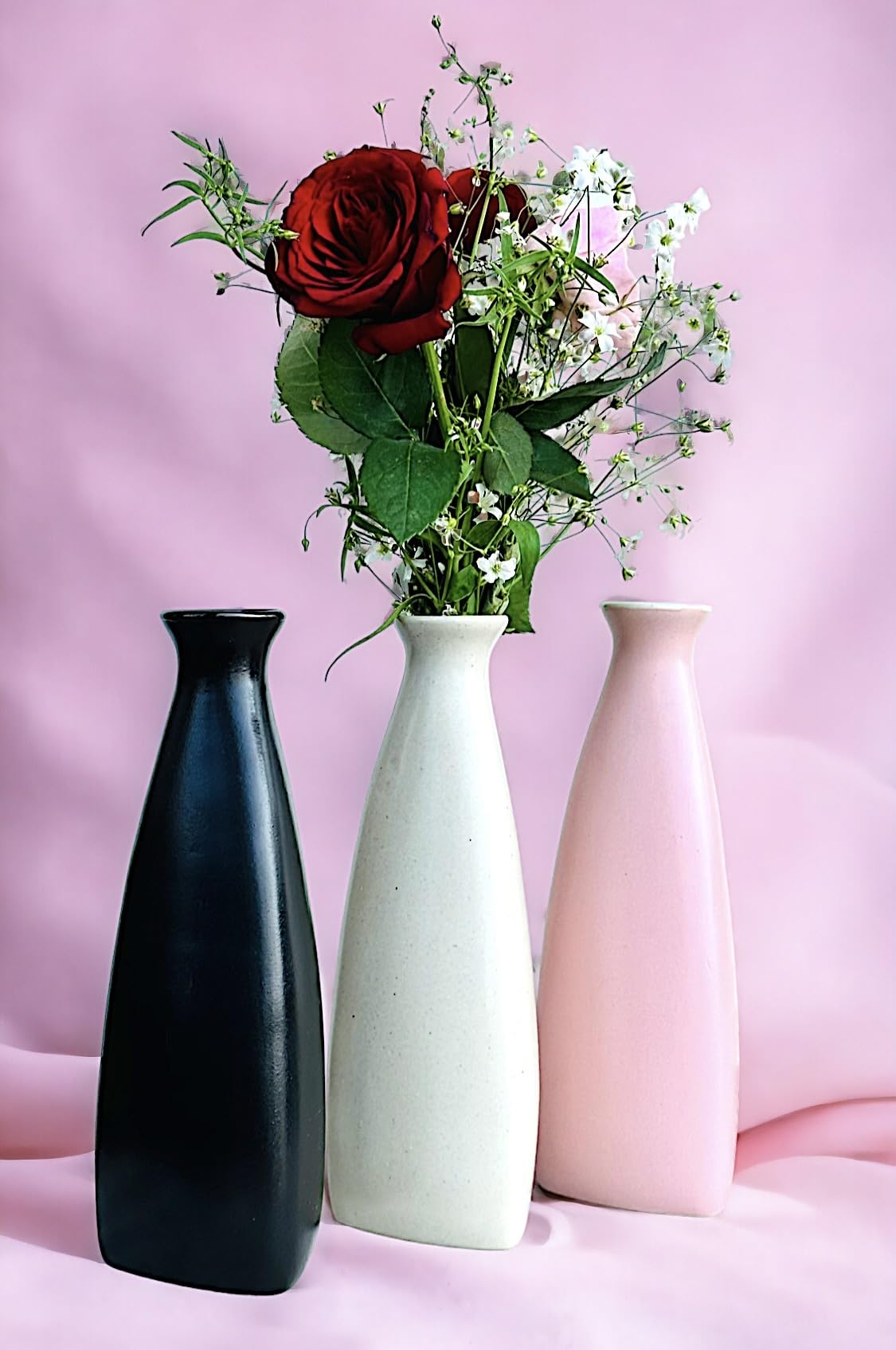 Homeatomy Ceramic Bottle Flower Vase Set of 2 Black