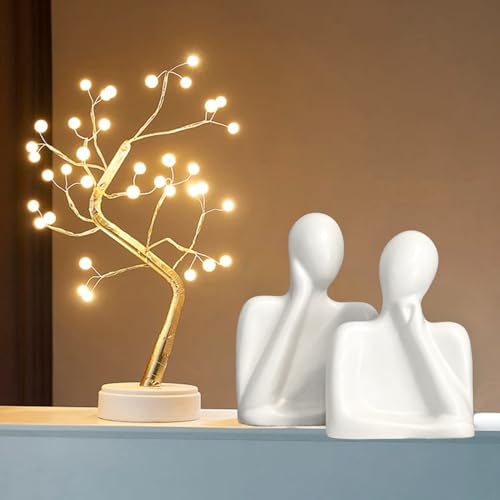 Homeatomy™ | Couple Family Statue | Ceramic Thinker Sculpture | Home Decor Items for Living Room Show Piece | Table Artifact (White | Set of 2)