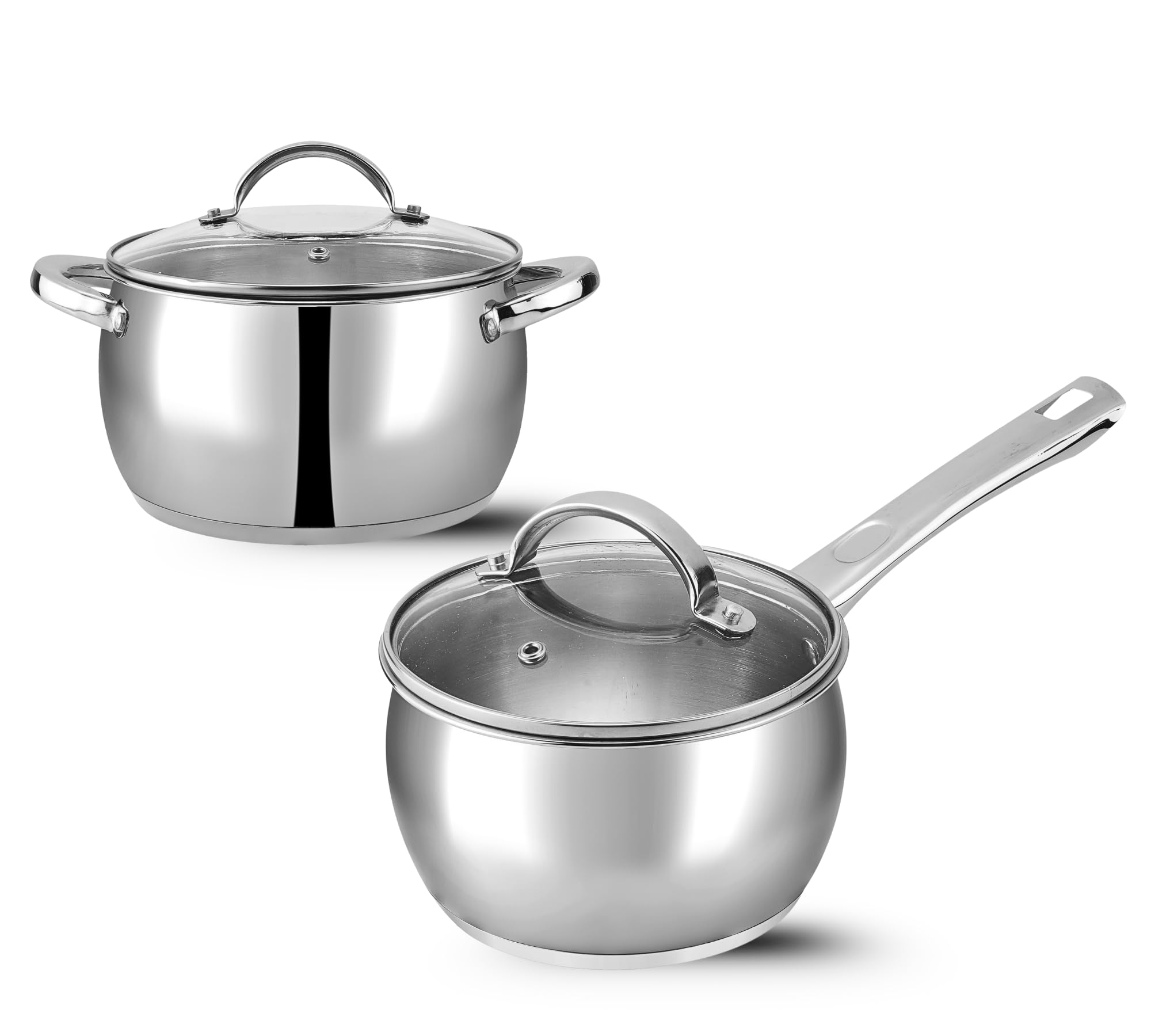 Vinod Letten Stainless Steel Cookware Set - 2 Pcs, Saucepan 2.2 L, Saucepot 2.9 Litre with Glass Lid, Even Heating SAS Bottom, Belly Shape Cooking Set for Kitchen, Induction Base, Gift Combo Pack