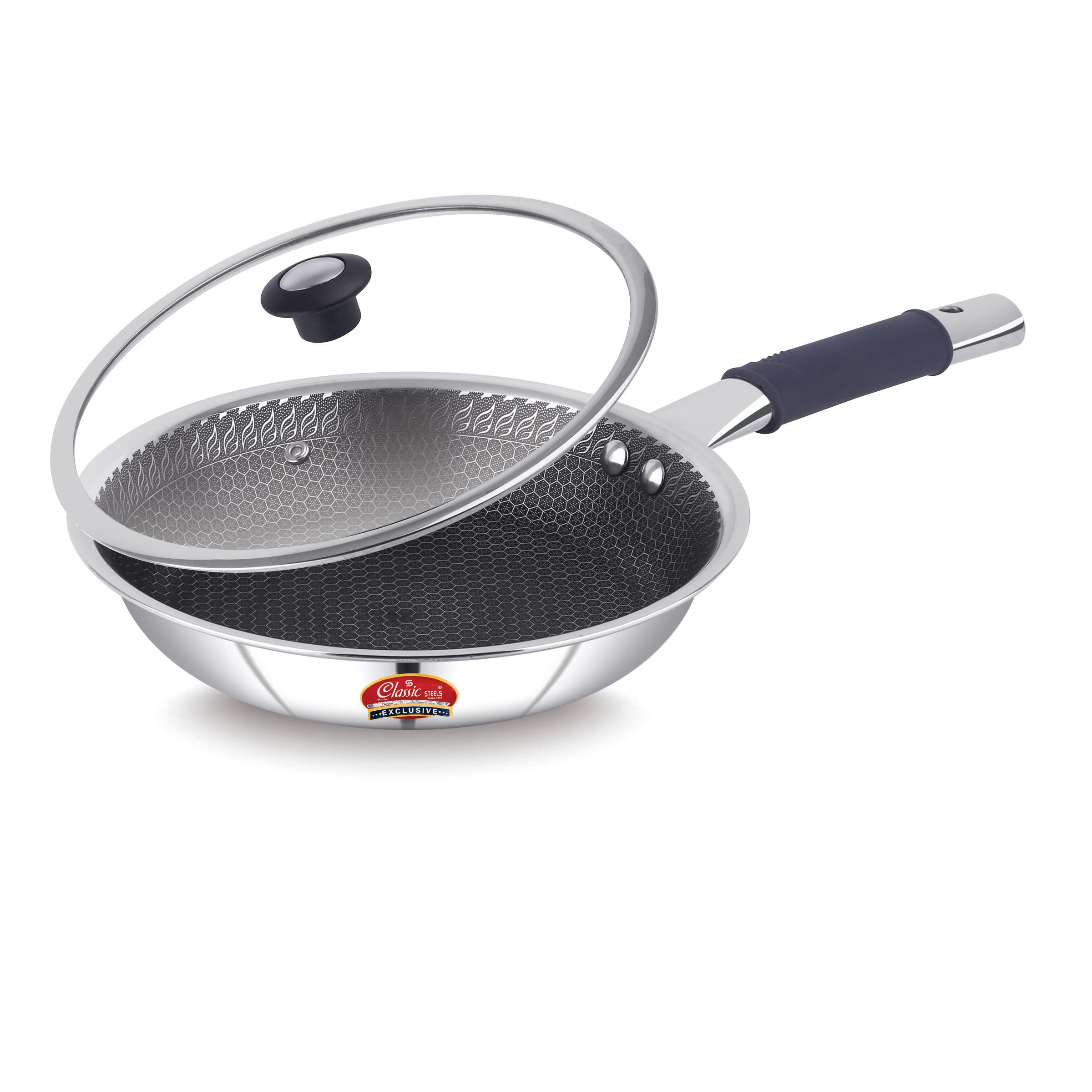 Classic Steels Hexa Comb Triply Frypan with Glass Lid-22CM