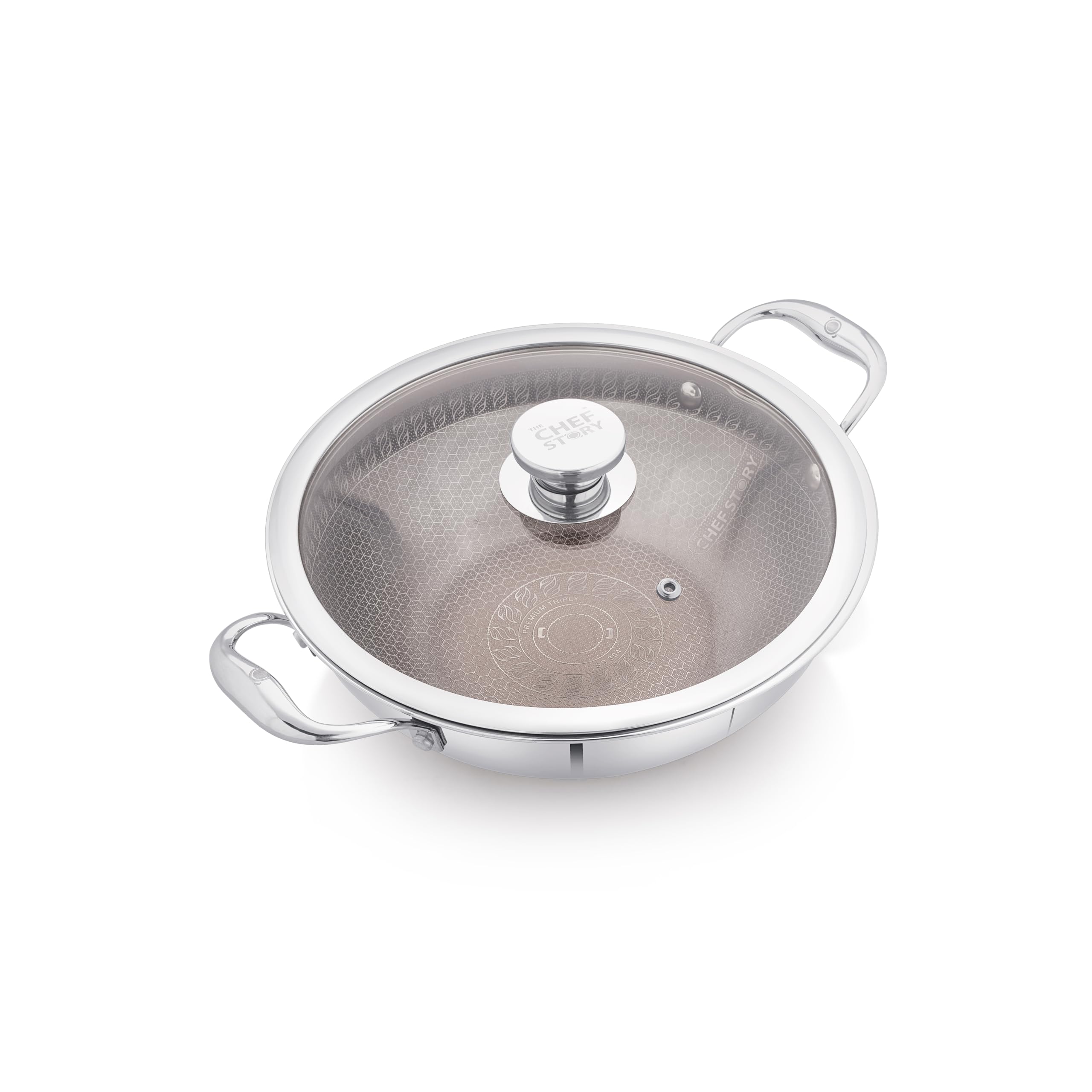 TCS Tri Geo Deep Kadai With Glass Lid 24CM CTGDKG24