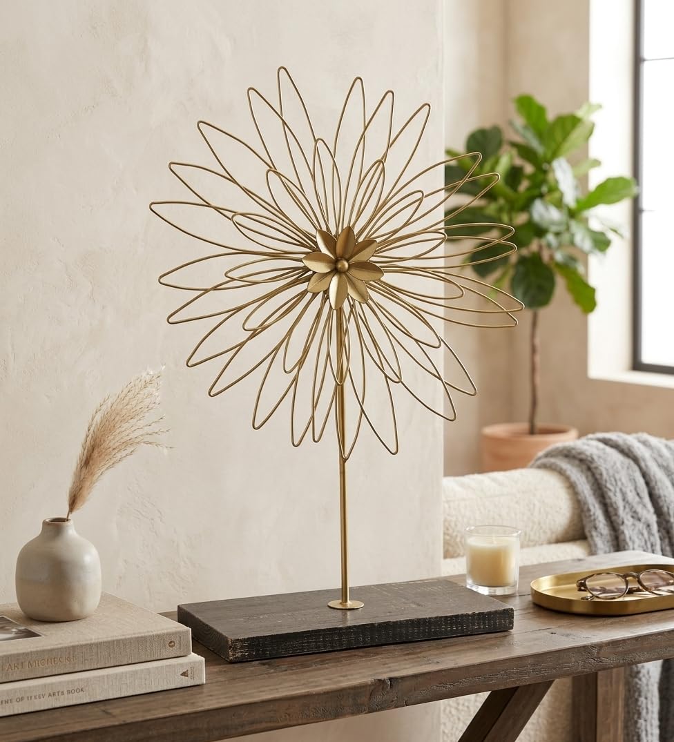 OROBE Brass Gold Finish Metal Flower Sculpture 33 cm CETSC100080_OB