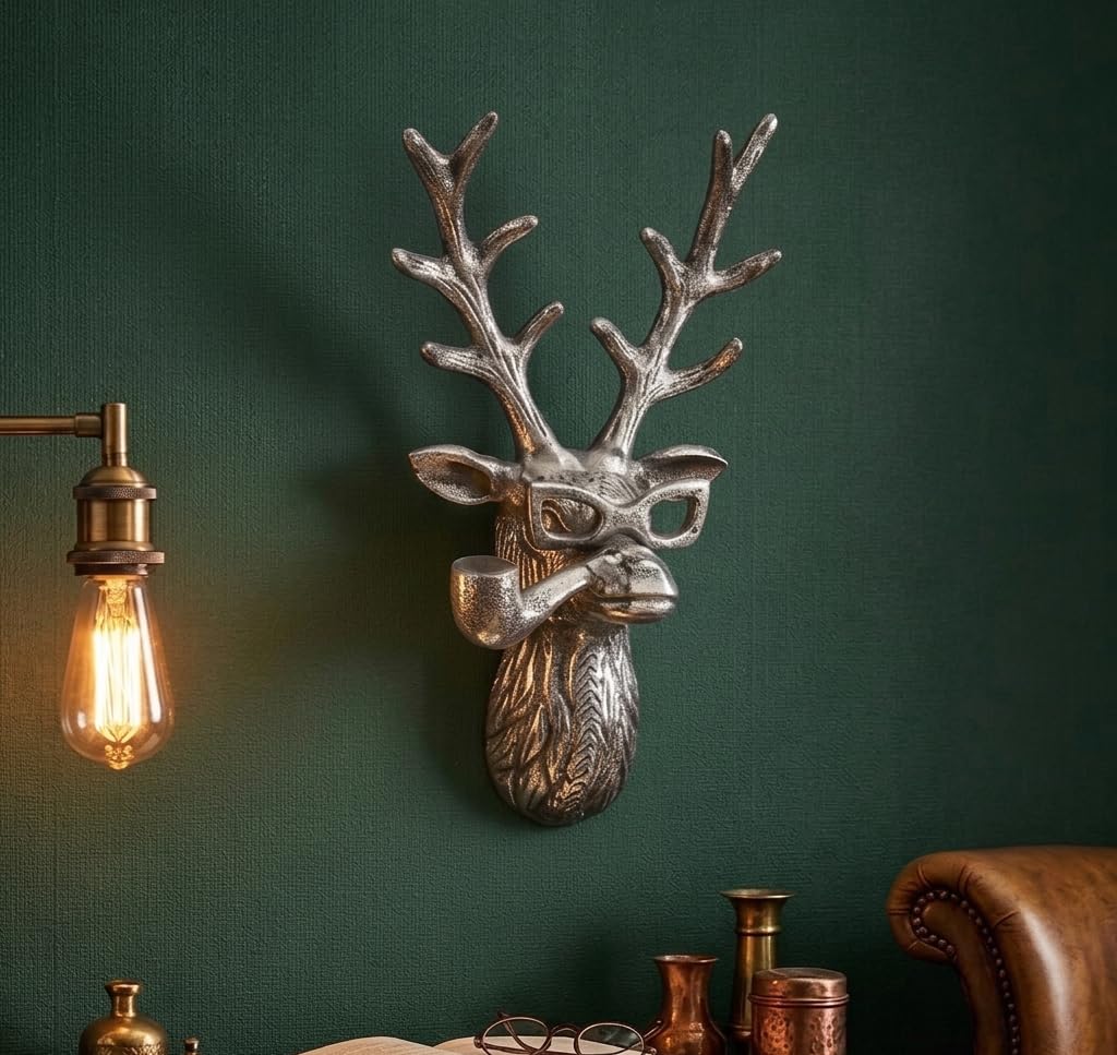 OROBE Antique Homes Stylish Nickel Wall Decor Deer Head Faux Animal Bust CEWHE100054_OB