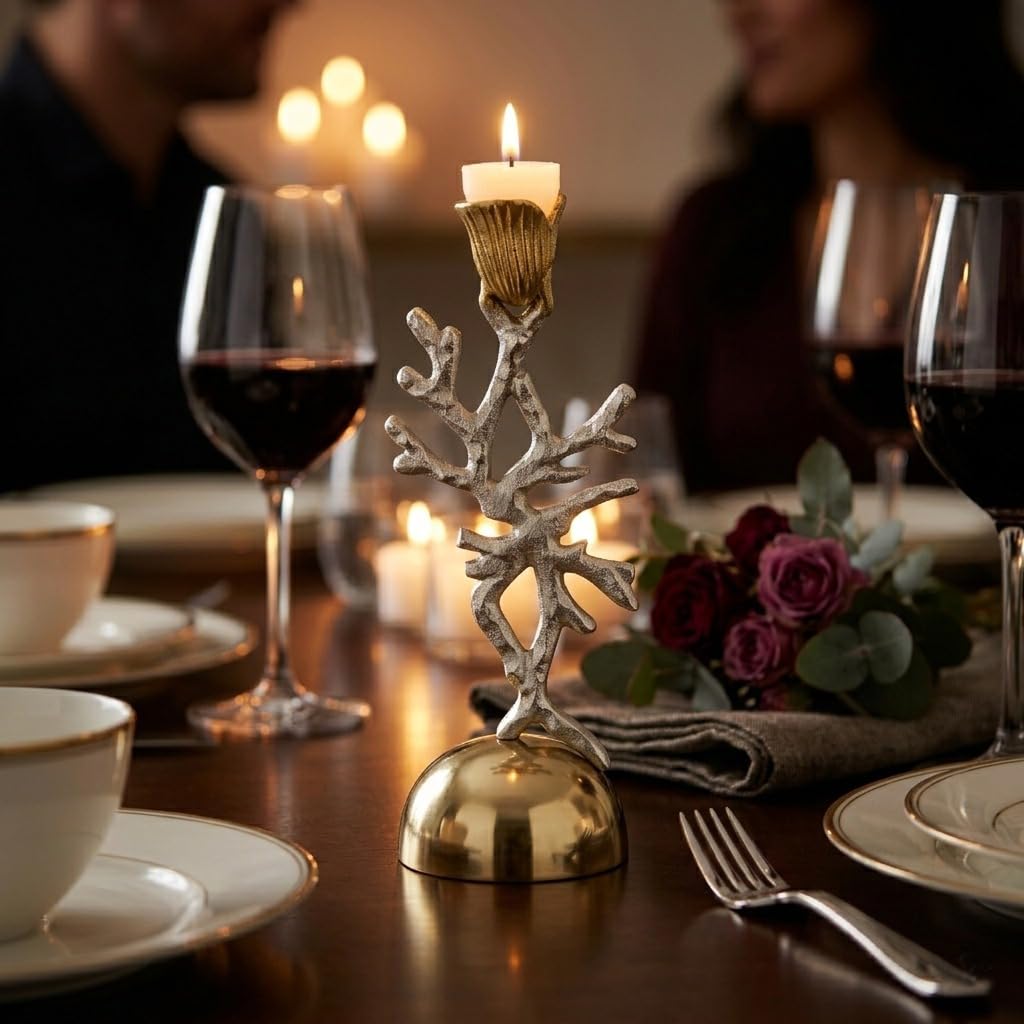 OROBE Silver-Golden Fusion Tea Light Candle Stand for Home Decor CETTE100093_OB