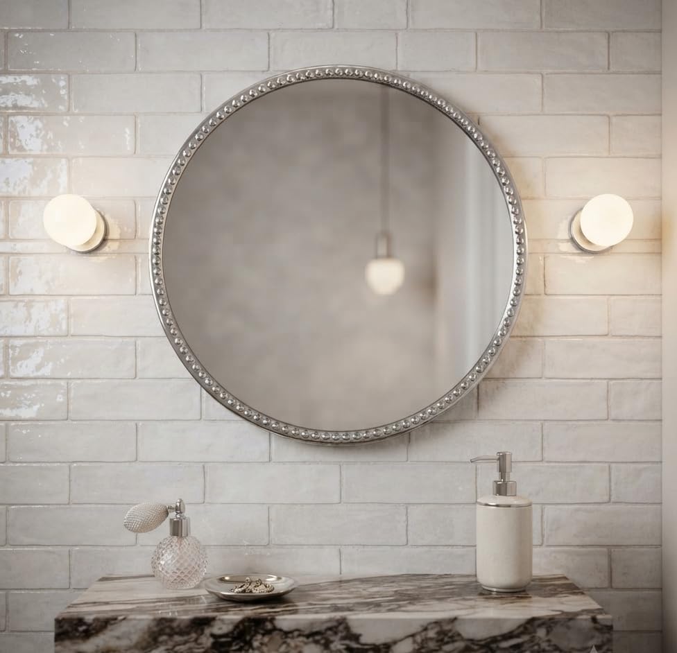 Orobe Circular Nickle Metal Frame Glass Mirror Wall 16 Inches CMWEM100158_OB
